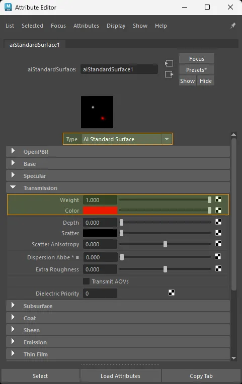 Factor-only diffuse transmission connection for aiStandardSurface