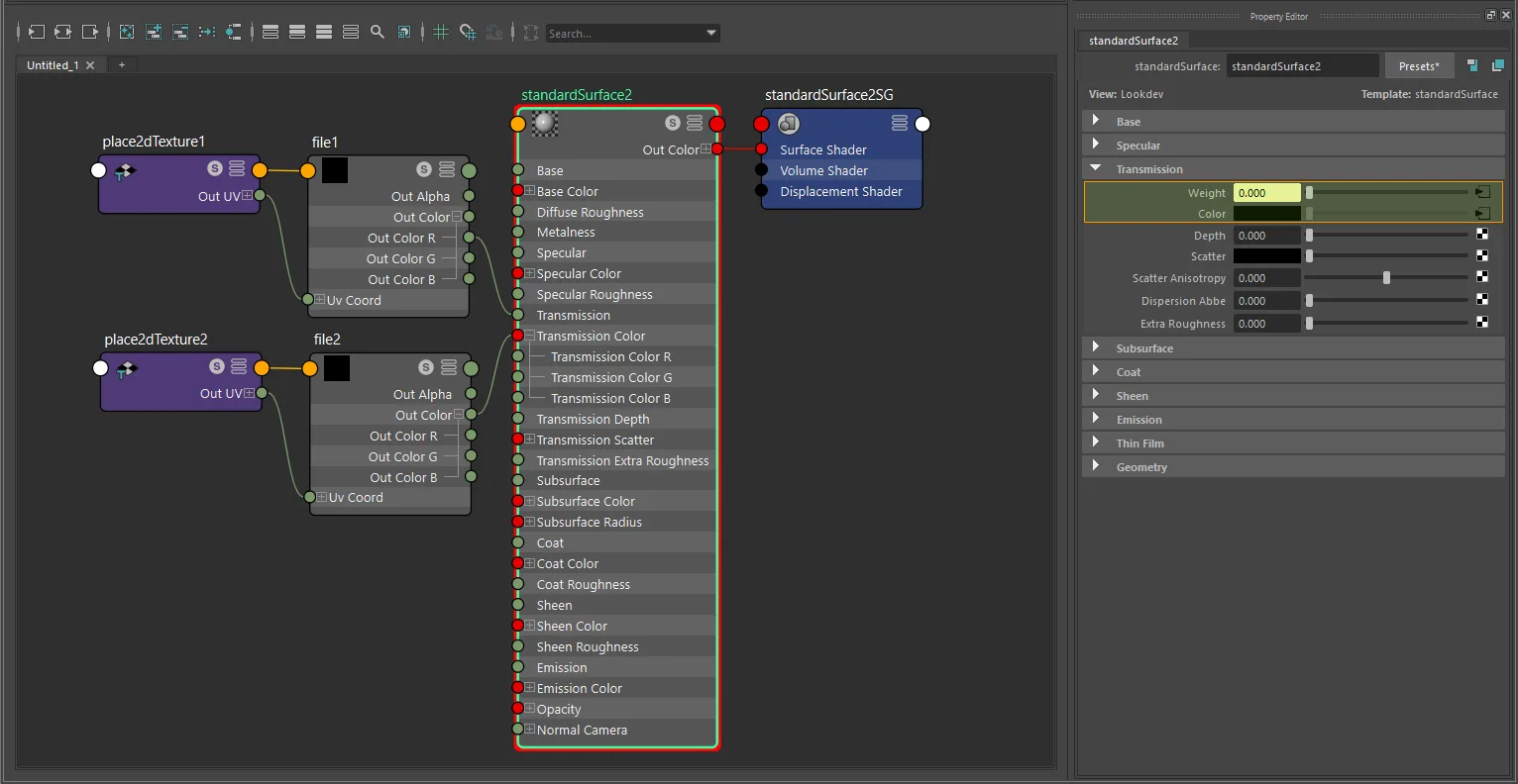Texture-only diffuse transmission connection for standardSurface using file and place2dTexture