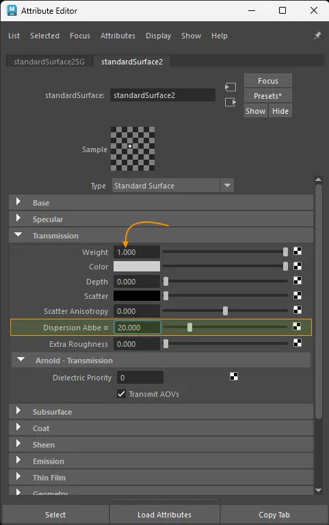 Dispersion scalar connection for standardSurface