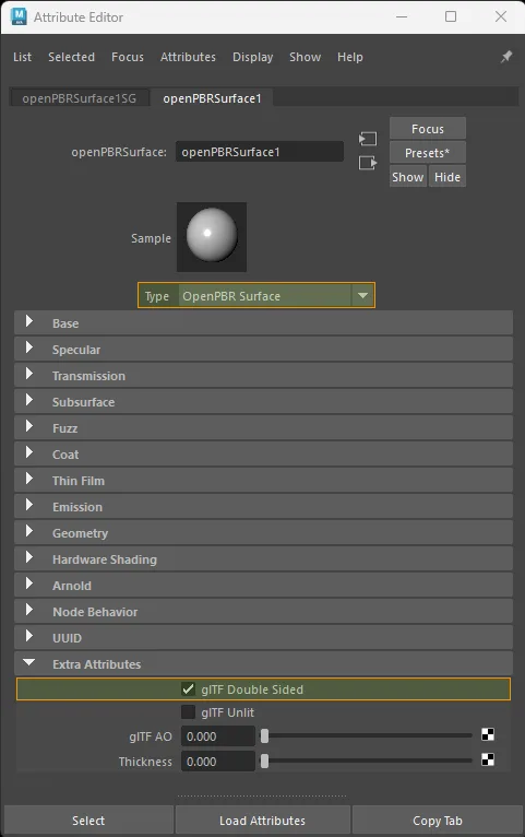 Double-sided extra attribute enabled for openPBRSurface