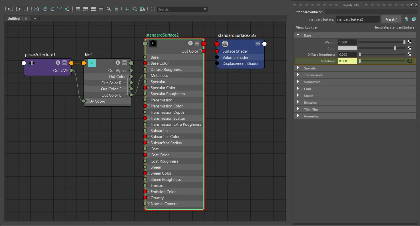 Texture-only metallic connection for standardSurface using file and place2dTexture