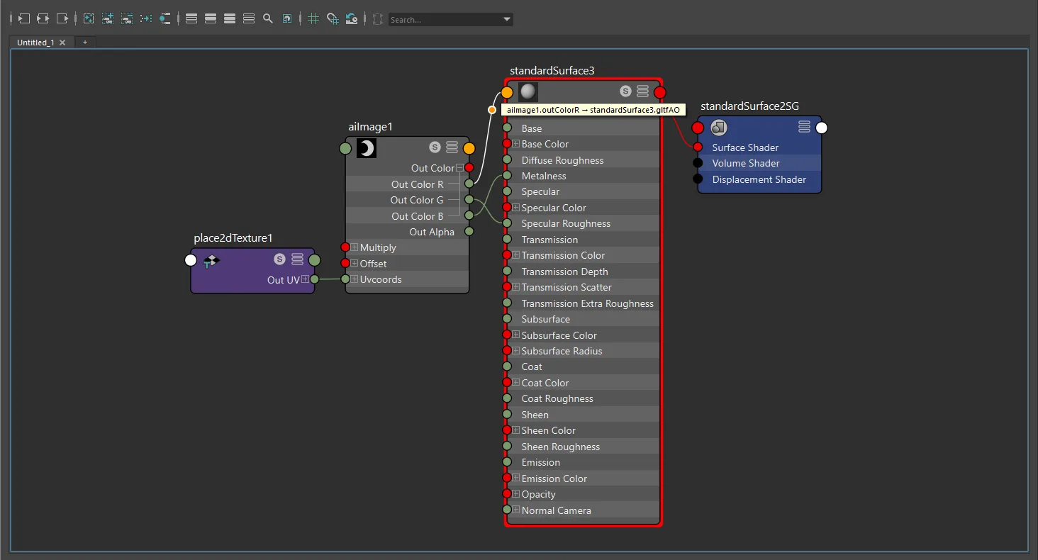 Packed ORM roughness texture-only connection for aiStandardSurface