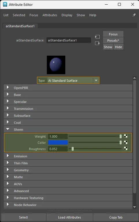 Factor-only sheen connection for aiStandardSurface