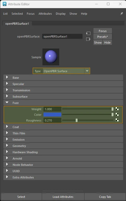 Factor-only sheen connection for openPBRSurface