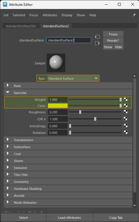 Factor-only specular connection for standardSurface