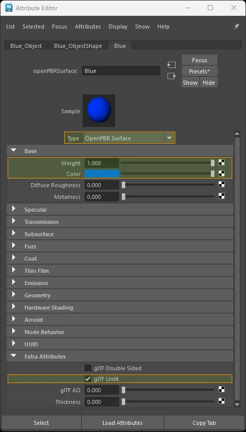 Factor-only unlit setup for openPBRSurface