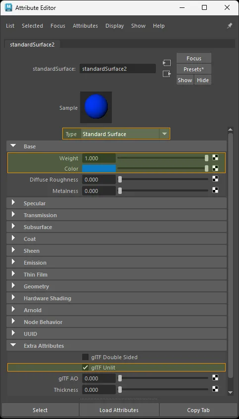 Factor-only unlit setup for standardSurface
