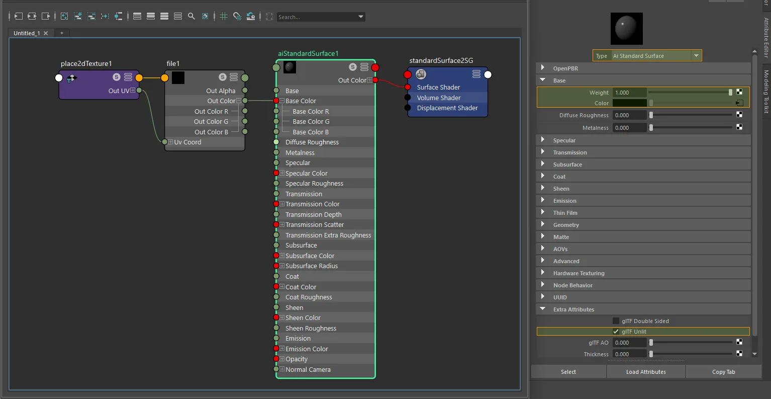 Texture-only unlit setup for aiStandardSurface
