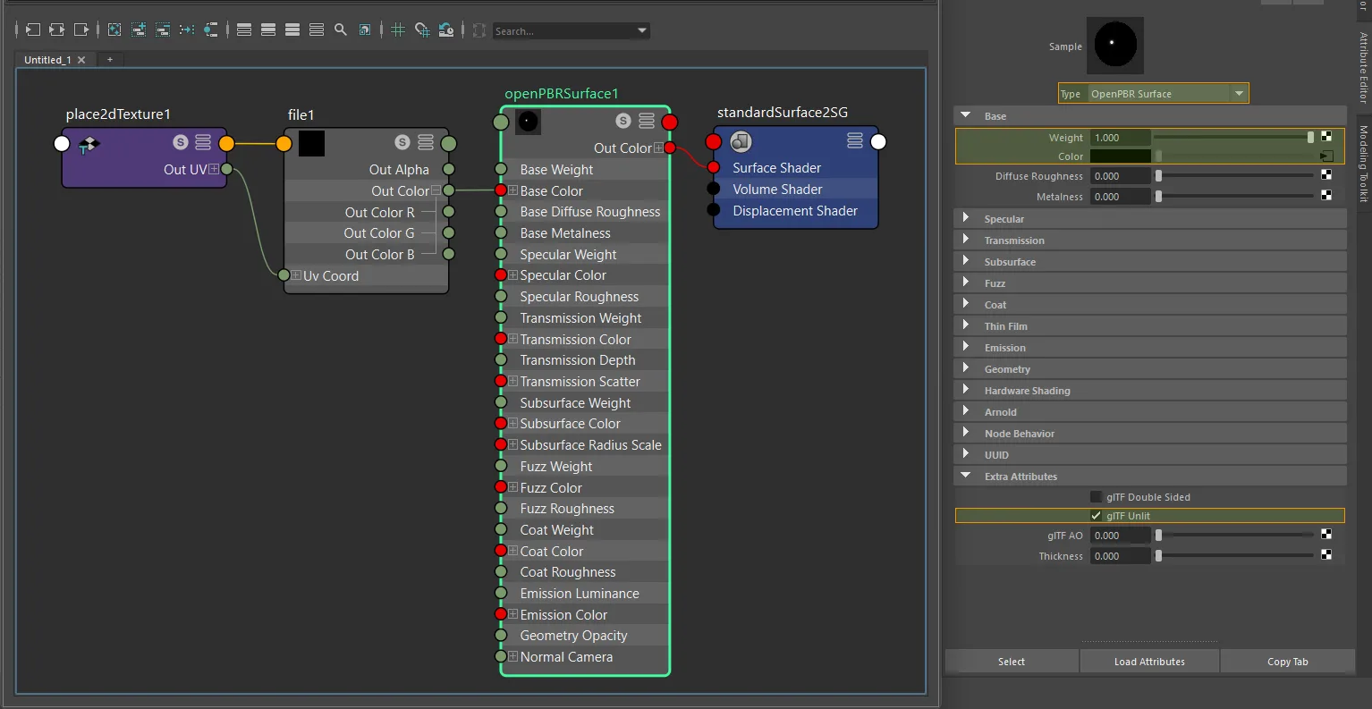 Texture-only unlit setup for openPBRSurface