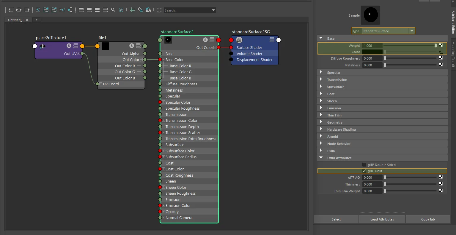 Texture-only unlit setup for standardSurface