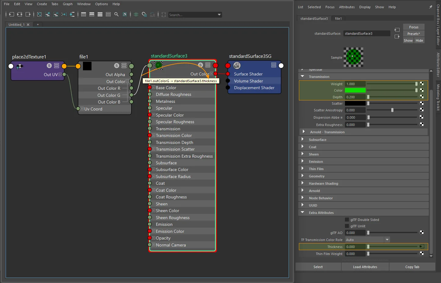 Texture-only volume connection for standardSurface using file and place2dTexture