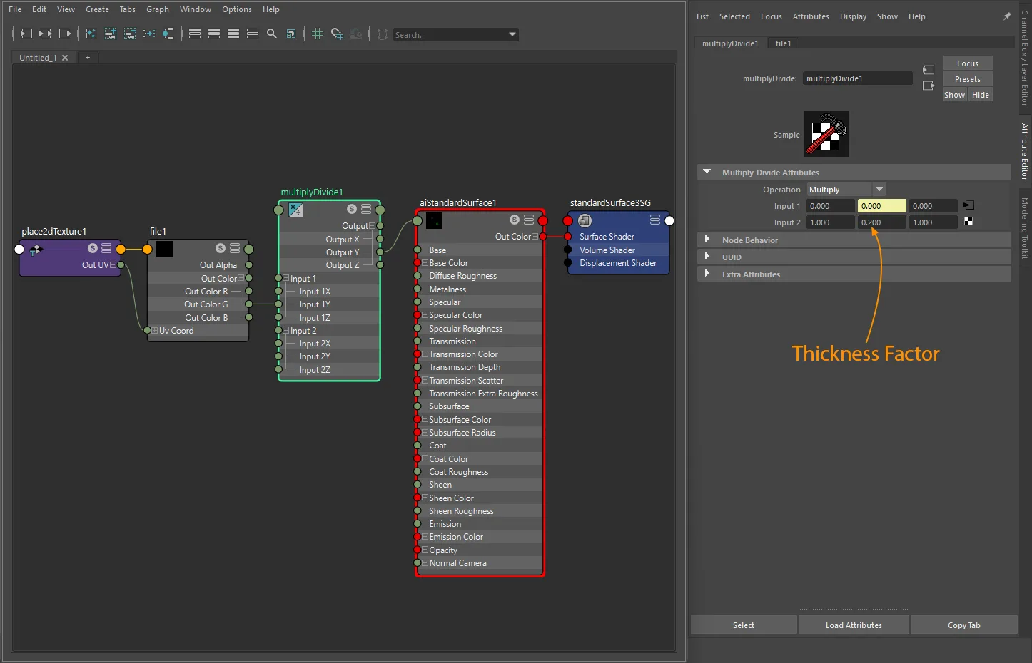 Volume factor plus texture connection for aiStandardSurface using file and place2dTexture